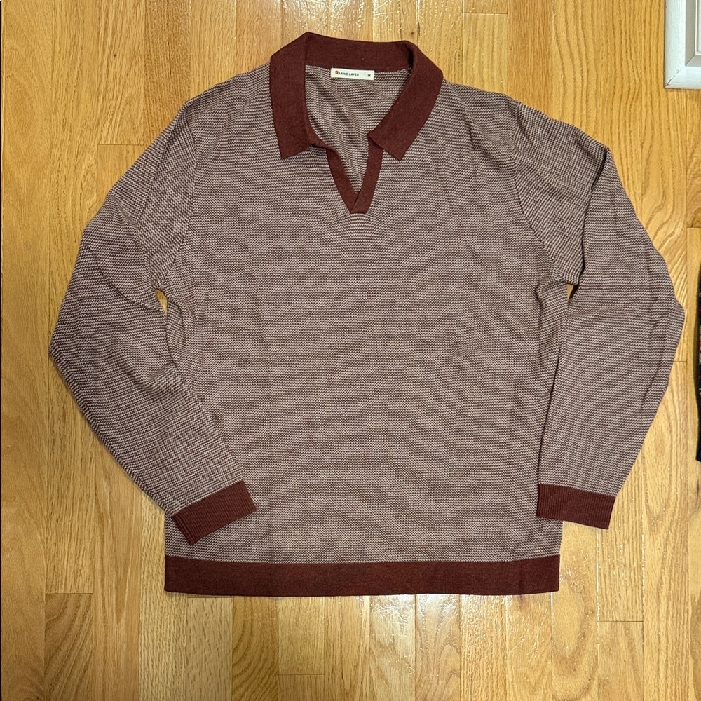 Marine Layer V-Neck Sweater - Burgundy and White Stripes
